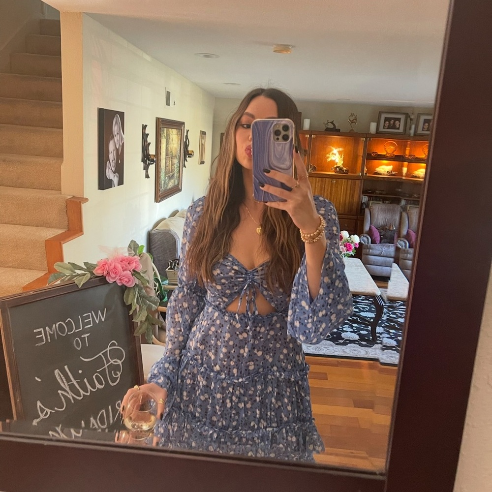 Revolve Blue Floral Dress with Ruffle Details
